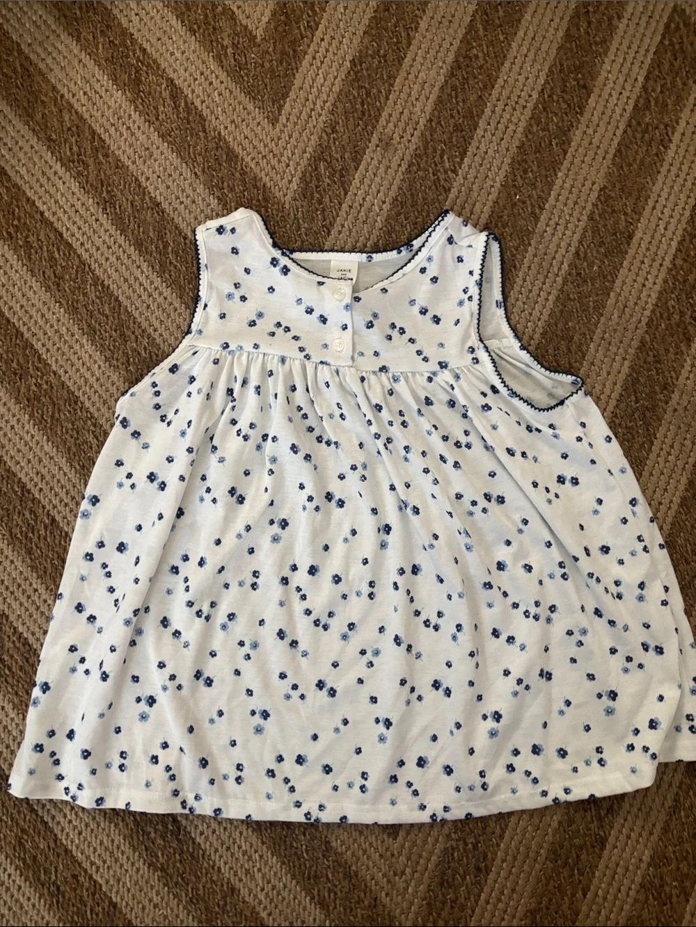 New Girls' Janie and Jack White and Blue Floral Tank Top & Shorts Pajama Set 10